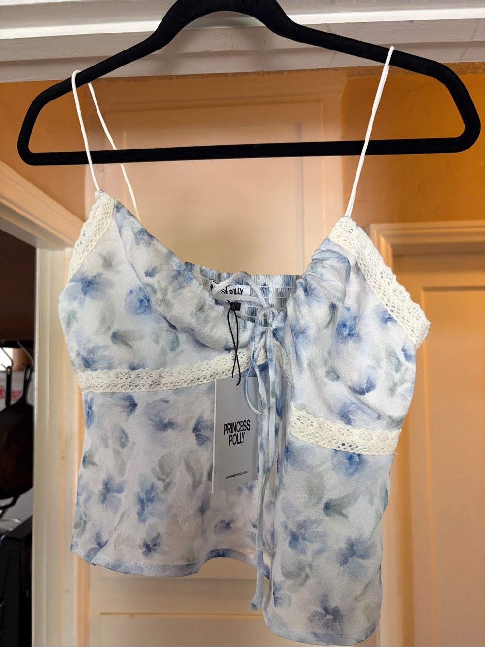 Princess Polly Light Blue Watercolor Floral Lace Cami Top NWT size 6